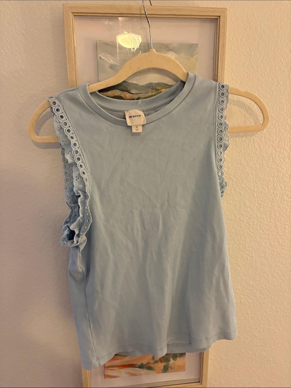 Maeve by Anthropology Light Blue Sleeveless Eyelet Trim Tank